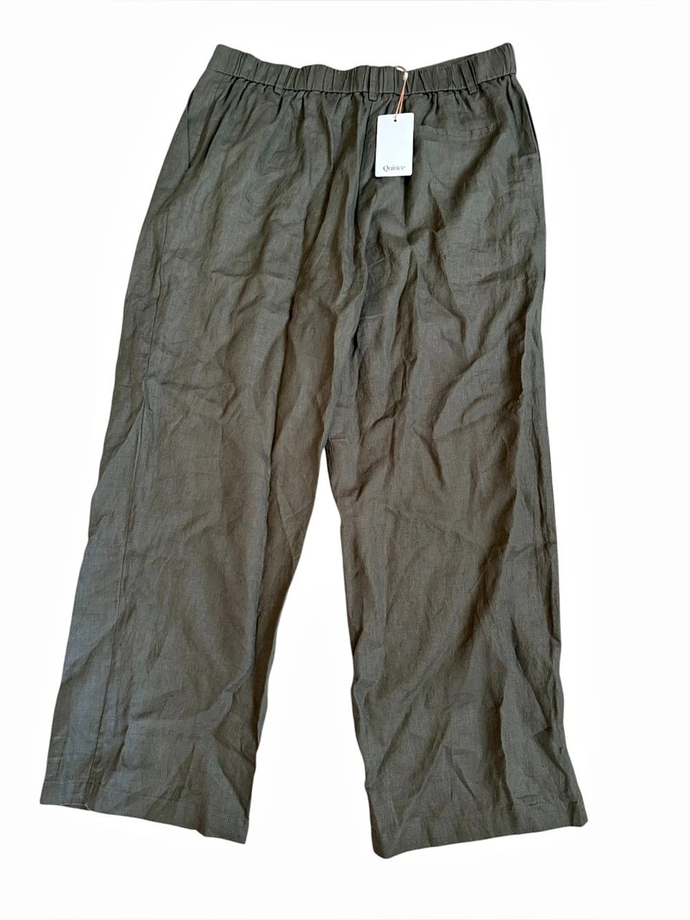 Quince 100% European Linen Pleated Trouser Wide Leg Pants Green Size 16 - Picture 2 of 5